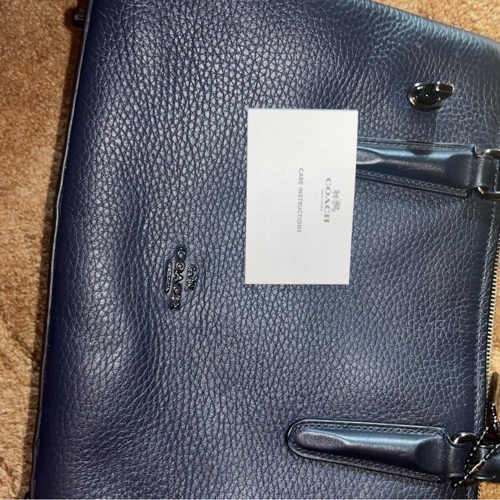 Coach Navy Blue Leather Brooklyn Carryall Satchel Bag